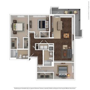 a floor plan of a two bedroom apartment at The Anatole at  Pines